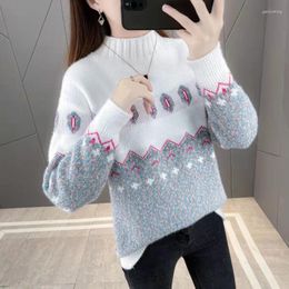 Women's Sweaters Woman Winter Knitted Print Pullovers Female High Quality Warm O-neck Top Ladies Casual Fleece Lined Knitwear G281