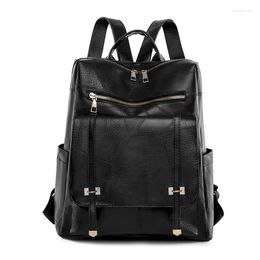 School Bags Retro PU Leather Women Backpack Large Capacity Female Anti Theft Rucksack Lady Travel Big Backpacks Casual Back Pack Mochila