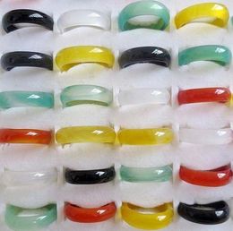 Natural Stone Agate Band Rings For Women Men CTS 6MM BlackGreenFire RedBlueWhite Multicoloured Faceted Gemstone Wedding Ring