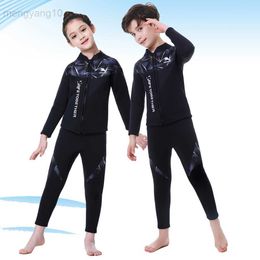 Wetsuits Drysuits Neoprene Wetsuit Children Youth 2.5mm Thick Thermal Surf Swimsuit Kids Scuba Diving Suit Two Pieces Underwater Freediving HKD230704