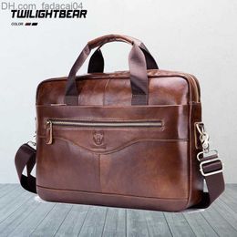 Briefcases Briefcases Cow Leather Briefcase Men Handbags High Quality Business Laptop Massager Bag Brand Real BS044 Z230704