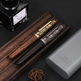 Fountain Pens Jinhao 9056 Tiger Embossed Pen EF F M Bent Nib Handmade Wooden Writing Office Set Business Stationery Gifts 230704