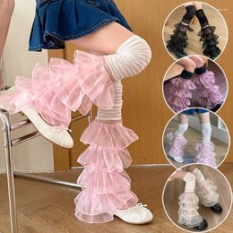 Women Socks Y2K 2000's Ruffled Lace Patchwork Thigh High Kawaiii Lolita Style Boot Cuffs Cover Streetwear Long