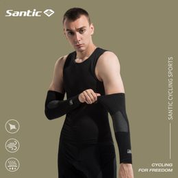 Elbow Knee Pads Santic Cycling Arm Warmers Winter Fleece Outdoor Sports Sun Protection UV Breathable Running Cycling Arm Sleeves Men Women 230703