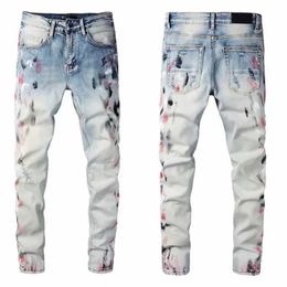 Designer Men Jeans Hip-hop Fashion Zipper Hole Wash Pants Retro Torn Fold Stitching Mens Design Motorcycle Riding Cool Slim Pant b Jfs67hd