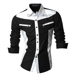 Men's Casual Shirts jeansian Spring Autumn Features Shirts Men Casual Shirt Long Sleeve Slim Fit Male Zipper Decoration (No Pockets) Z018 Z230707