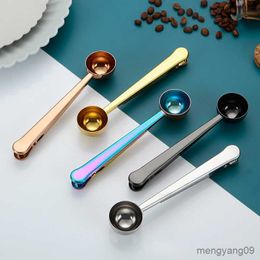 Measuring Tools Coffee Spoon with Sealing Clip Two-in-one Stainless Long Handle Sealing Measuring Spoons Coffeeware Kitchen Accessories R230704