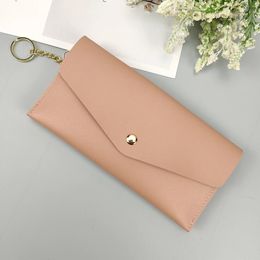 Soild Colour Women's Wallets Multi-card Slot Fashion Mobile Phone Case Handheld Money Clips Ring Chain Versatile ID/card Holder