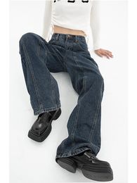 Jeans American Fashion High Waist Women baggy Jeans Wide Leg Denim Pants Harajuku Vintage Straight Dark Blue Trouser Streetwear Casual
