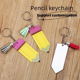 Personalized Blank Fringe Keychain Teachers' Day Pencil Keychain Acrylic Cartoon Keychain Accessories Pendant Luggage Loops Tag Creative Festival Gifts