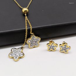 Pendant Necklaces YCHM Rhinestone Flower Necklace Stainless Steel Tassel For Women Girl Gold Colour Jewellery Neck 2023 Year's Gift