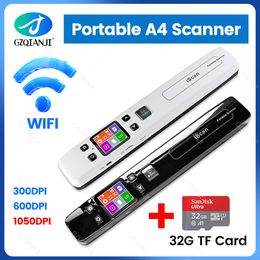 Skanery dokumentów Wifi Bezprzewodowy Mini Przenośny Skaner dokumentów A4 Obrazy JPG PDF Czytnik mrówczanu Długopis z kartą TF 16G 32G 1050 dpi USB Przewodowy ISCAN 230704