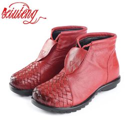 Boots Xiuteng Women 2020 Genuine Leather Boots Flat Boots Soft Cowhide Women's Shoes Front Zip Ankle Boots Zapatos Mujer Large Size 41