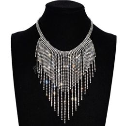 Sparkling Rhinestone Tassel Chain Pendant Women's Necklace Party Wedding Accessories Luxury Jewelry Necklace