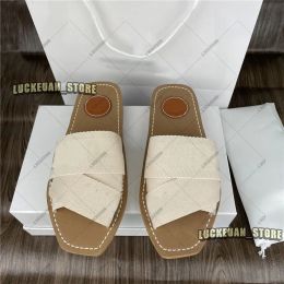 with box summer women slippers high quality slipper woman classic woody mules sole sandals cross band canvas ladies slides designer bi