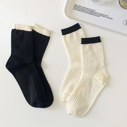 Women Socks 1 Pair/loop Cylinder Black And White Contrast Pile Women's Openwork Breathable Thin