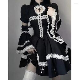Casual Dresses Maid Kawaii Dress Women Costumes Hollow Out Aesthetic Cosplay Lace Trim Y2k Clothes Anime Woman.