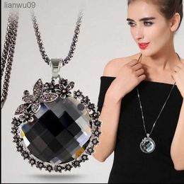 Luxury Big Gray Crystal Pendant Necklace For Women 2023 Vintage Fashion Sweater Chain Flower Choker Collar Accesorios Mujer L230704