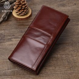 RFID Genuine Leather Men's Long Wallet First Layer Cowhide Leather Large Capacity Clutch Slim Card Holder Purse Wallet