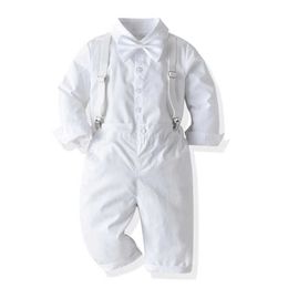 Suits Kid Boy Formal Clothing Suit White Bow Shirt Long Sleeve Baptism Dress Solid Suspenders Pants Party Wedding Handsome Toddler SetHKD230704