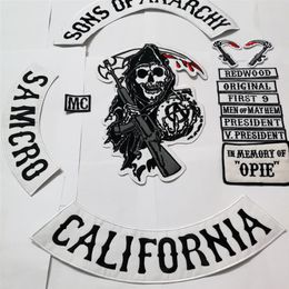 black 14pcs set Sons of anarchy Patches for Motrocycle Biker Clothing Jacket Vest badges appliques sticker Live to ride patches ba243h