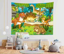 Tapestries Cute Cartoon Dinosaur Tapestry Kids Colourful Animal Wall Hanging World Tapestries Ancient Creatures Wall Blanket Cloth R230704