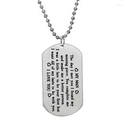 Pendant Necklaces My Man I Love You Dog Tag Heart Necklace Family Husband Boyfriends Lover Valentine's Day Gift Stainless Steel Chain