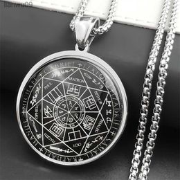 Seal of Seven Archangels Medal Stainless Steel Glass Necklace Seal of Solomon Talisman Necklace Protection Jewellery collar hombre L230704