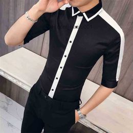 Men's Casual Shirts Fashion Spring Summer Half Sleeve Men Shirt Slim Fit Simple All Match Patchwork Colour Night Club Prom Tuxedo Casual Blouses 230706