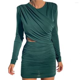 Casual Dresses Beautiful Mini Dress Elegant Short Hollow Out Pleated Party Bodycon