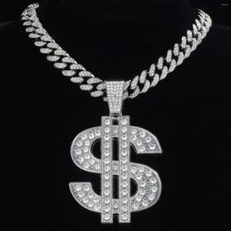 Pendant Necklaces Hip Hop Large US Dollar Money Sign Iced Out Cross Bling & Pendants For Men Women Charm With Tennis Chain Jewellery