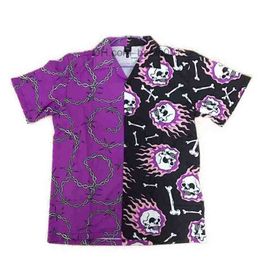 Men's Casual Shirts Purple Black Patchwork Vintage Shirt Summer Men Hawaiian Short Sleeve Mens Casual Print Beach s Man Oversized Top 230706