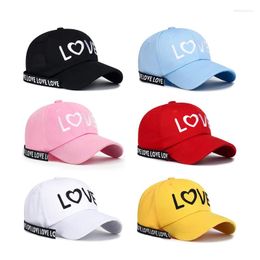 Ball Caps Spring Trendy LOVE Embroidery Couple Hat Yellow Pink Long Ribbon Baseball Cap Women Men Snapback Hip Hop Trucker Hats