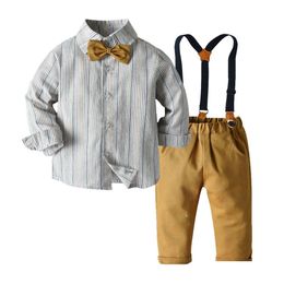 Clothing Sets Kid Boy Gentleman Bow Tie Striped Shirt Party Wedding Handsome For Boys Clothes Drop Delivery Baby Kids Maternity Dhmhq