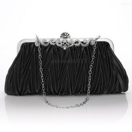 Evening Bags Women Crystal Satin Small Clutch Bag Ladies Elegant Chain Rhinestones Wrinkle Pattern Party Crossbody Purse