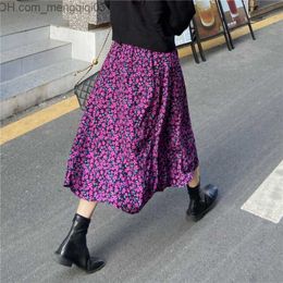 Skirts Spring Vintage Floral Print Ruffle Pleated Long Skirts Women Korean Skirt Streetwear Drstring Elastic Waist Midi Skirt Z230705