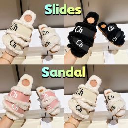with Box 2023 New Designer Slippers Woody Flat Shearling Mule Slides Sandals Womens Shoes White Black Pink Beige Bury Flip Flopa Luxu Ty