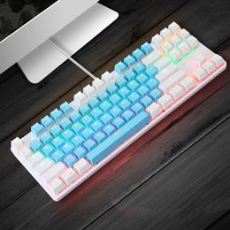 Klavyeler Oyun Mekanik Klavye 87 Anahtar Oyunu Anti-Ghosting Blue Switch Pro Gamer Dizüstü Bilgisayar PC 230703