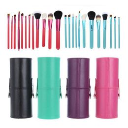 12pcs/lot Makeup Tools Brushes Fashional Cosmetic Brush set kits Tool 5 Colours Facial Make up brushes with Cup Holder Case ZA2032 Ofivd