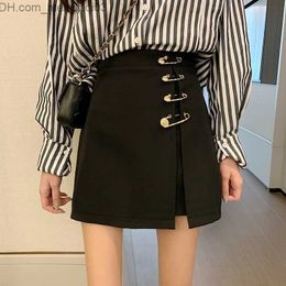 Skirts Elegant fashion summer paper clip personality punk casual female Korean Ulzzang split sexy high waist chic skirt Z230706