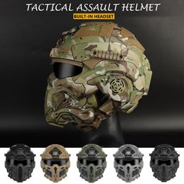 Scrubbers Tactical Assault Helmet Protective Mask Integrated Modular Helmet Builtin Headset Antifog Fan Reversible Goggle Airsoft Helmet