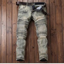 Mens Designer Jeans Distressed Ripped Biker Slim Fit Motorcycle Denim For Men s Fashion Stretch Fold Pants266c