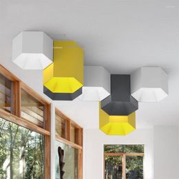 Ceiling Lights Modern Restaurant LED Indoor Nordic Home Macaron Lighting Geometric Hexagonal Living Room Lamp
