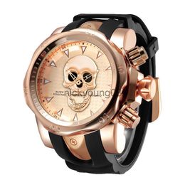 Wristwatches Casual Men Fashion Personality Skull Head Big Dial Sile Band Quartz Wrist Quartz Movement 0703