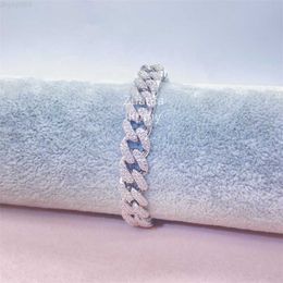 Designer Jewellery Custom 10mm Hiphop 925 Sterling Silver Hand Prong Setting Iced Out D Moissanite Diamond Cuban Link Chain Bracelet