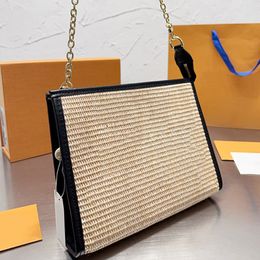 Luis Vuittons Shoulder Lvse LouiseViution Purse Bags Straw Chain Bucket Bag Women Fashion Embroidered Letter Printing Removable Shoulder Strap Lady Handbag Purse
