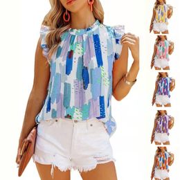 Women's Blouses L5YA Womens Casual Colorful Print Cap Sleeve Ruffle Summer Top Shirt