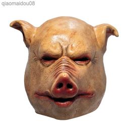 Scary Horror Latex Pig Head Mask Masquerade Costume Animal Cosplay Full Face Latex Mask Halloween Party Decoration L230704
