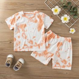Clothing Sets Baby Toddler Tracksuit Girls Dyed Sleeve Tie Boys Outfits Tops 2pcs Set Shorts Summer T-shirt Kids Short Clothes 4 Fall