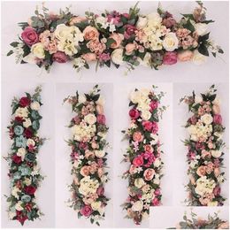 Decorative Flowers Wreaths Artificial Arch Flower Row 100Cm Length Diy Silk Peonies Roses Simation Rows Wedding Centrepiece Backdr Dhke8